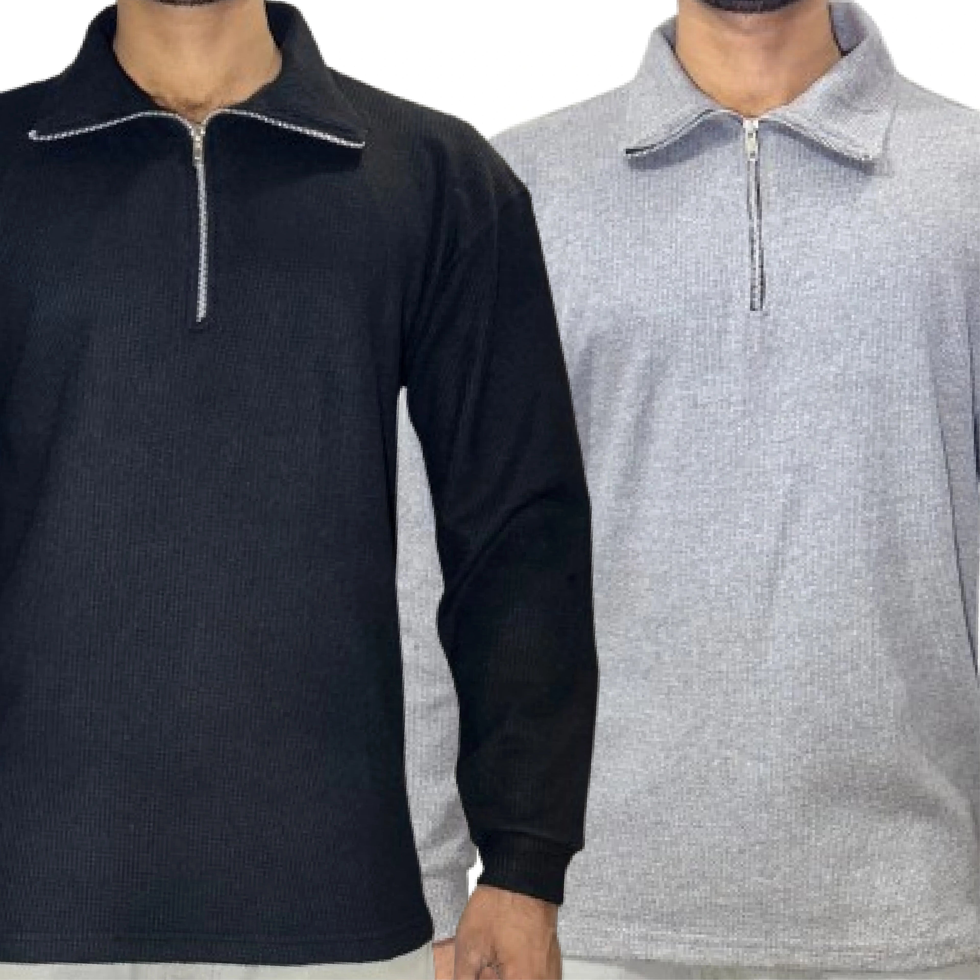 2 Pieces Waffle Knit SweatShirt Black and Grey