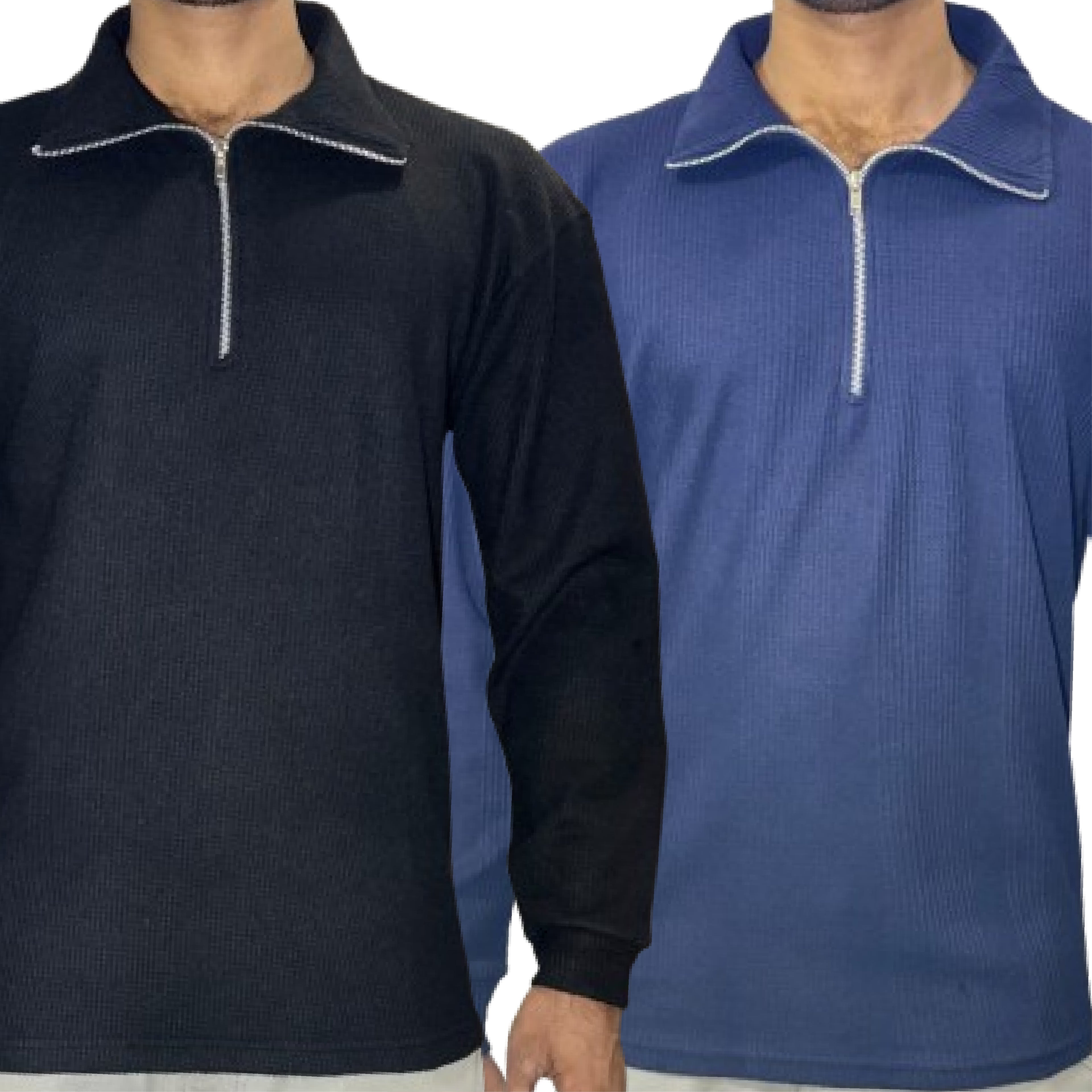 2 Pieces Waffle Knit SweatShirt Black and Blue