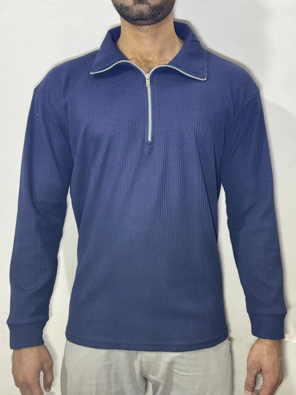 Waffle Knit Sweatshirt – Blue