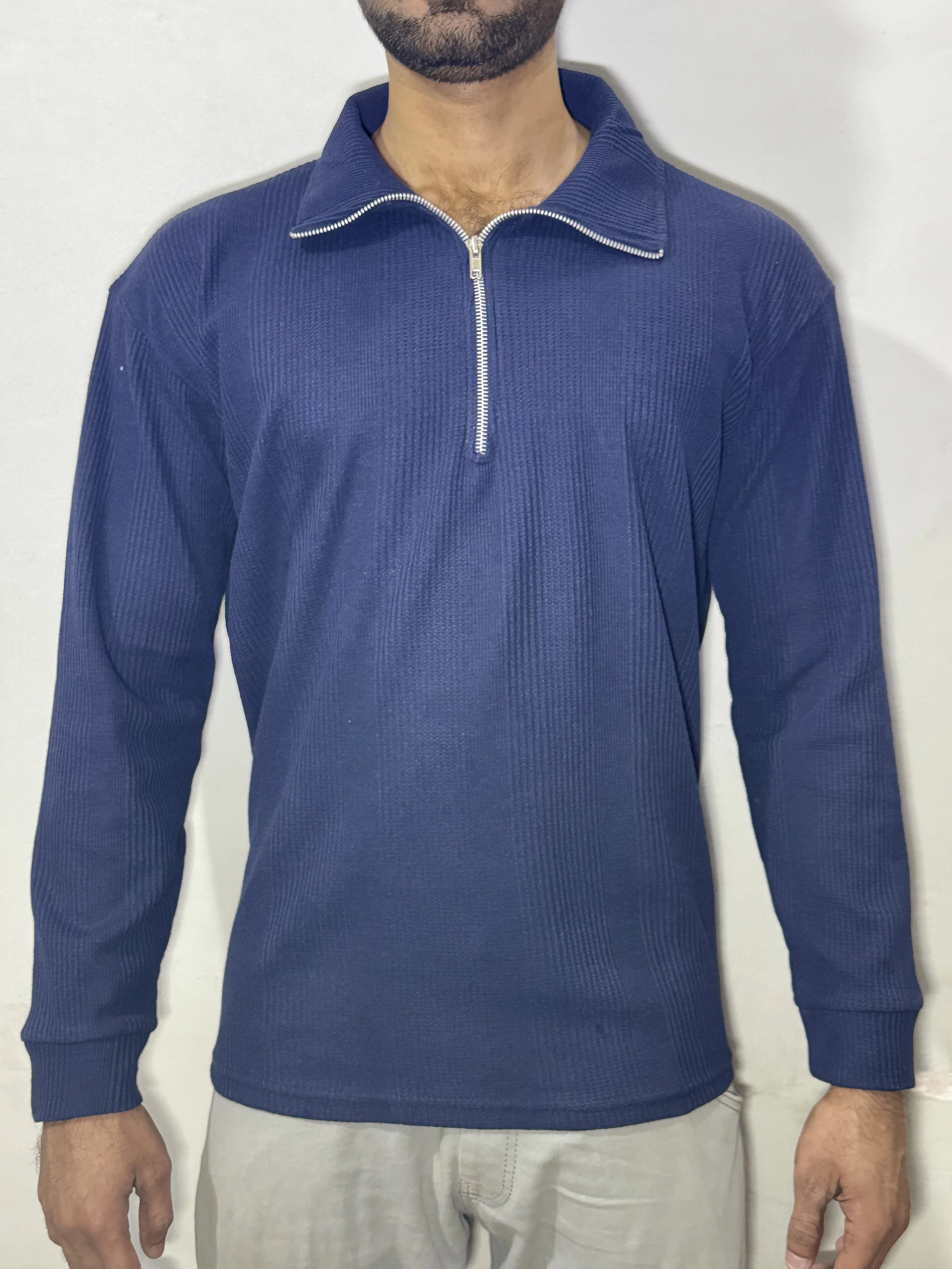 Waffle Knit Sweatshirt – Blue
