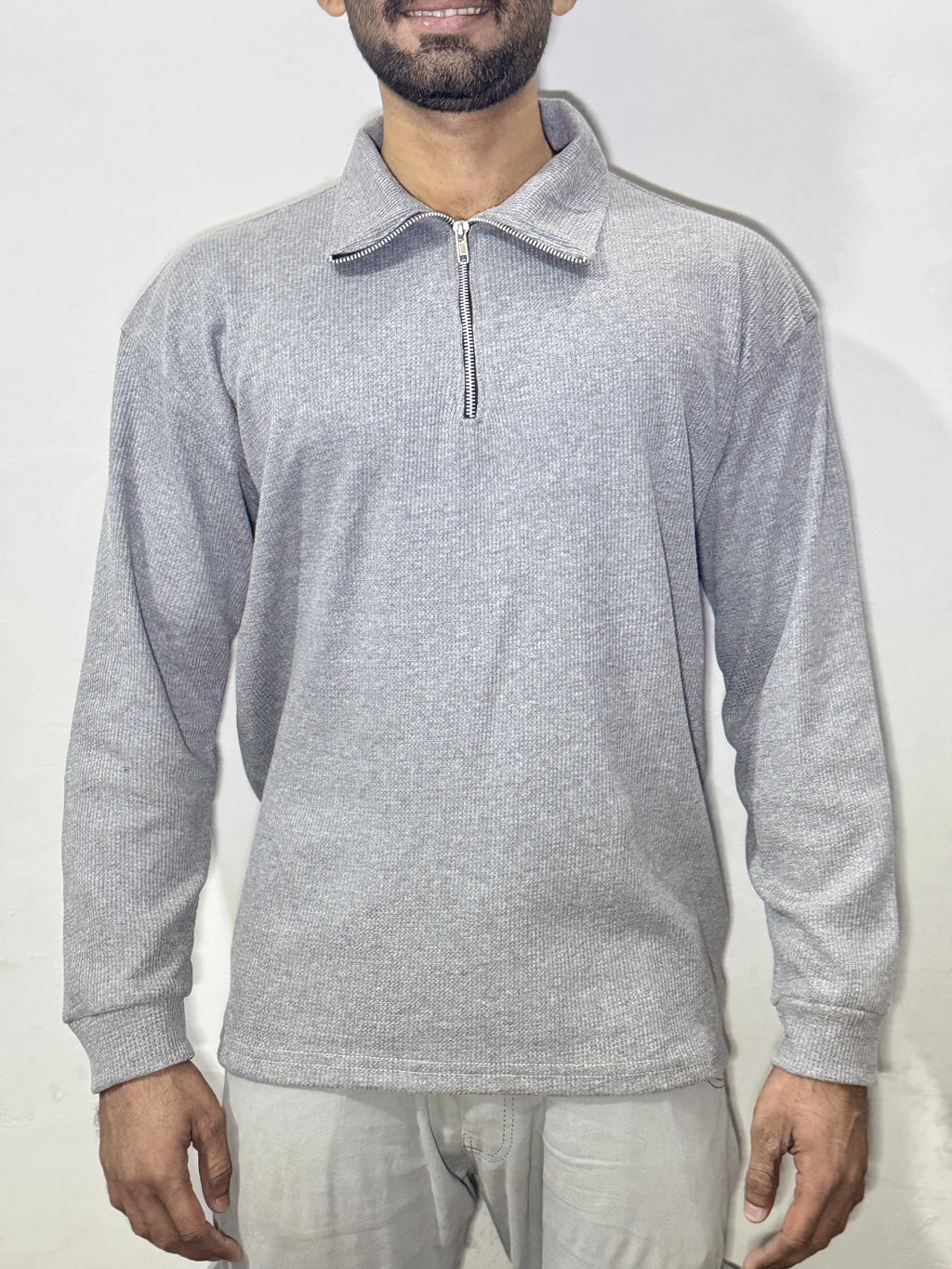 Waffle Knit Sweatshirt – Grey